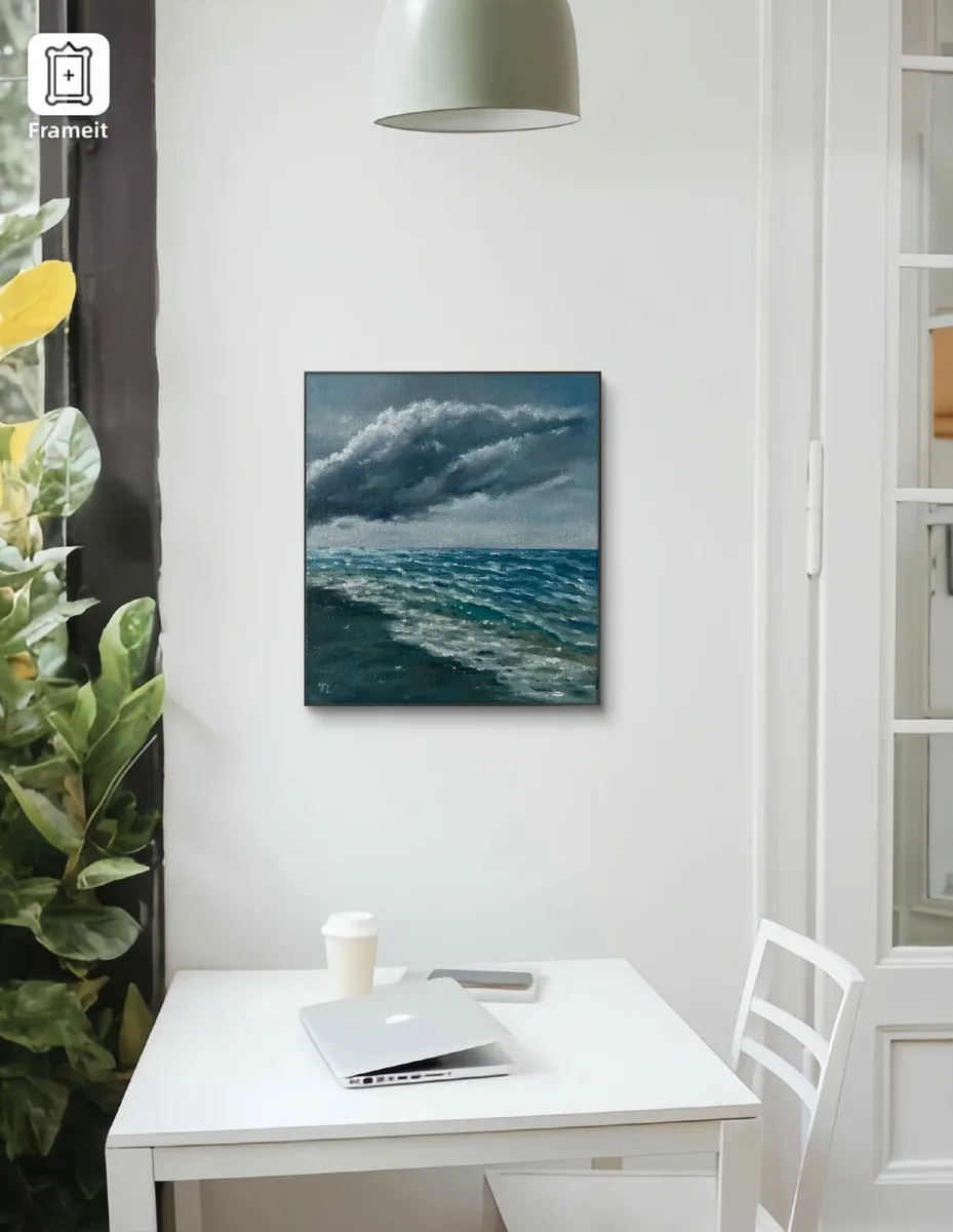 ORIGINAL OIL PAINTING Seascape Small Sea Storm Art - Image 2