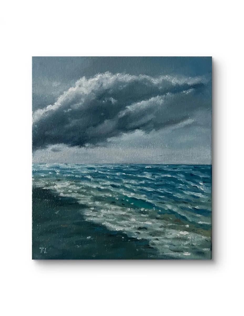 ORIGINAL OIL PAINTING Seascape Small Sea Storm Art - Image 1