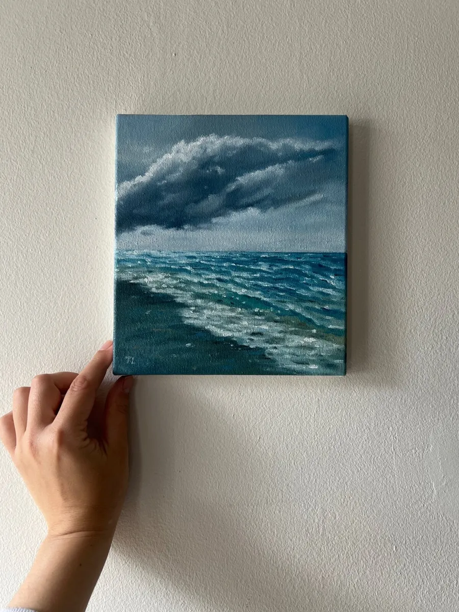 ORIGINAL OIL PAINTING Seascape Small Sea Storm Art - Image 4
