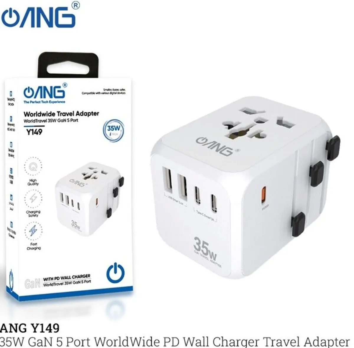 Worldwide Travel Adapter 5 Port USB 35W fast Charge - Image 2