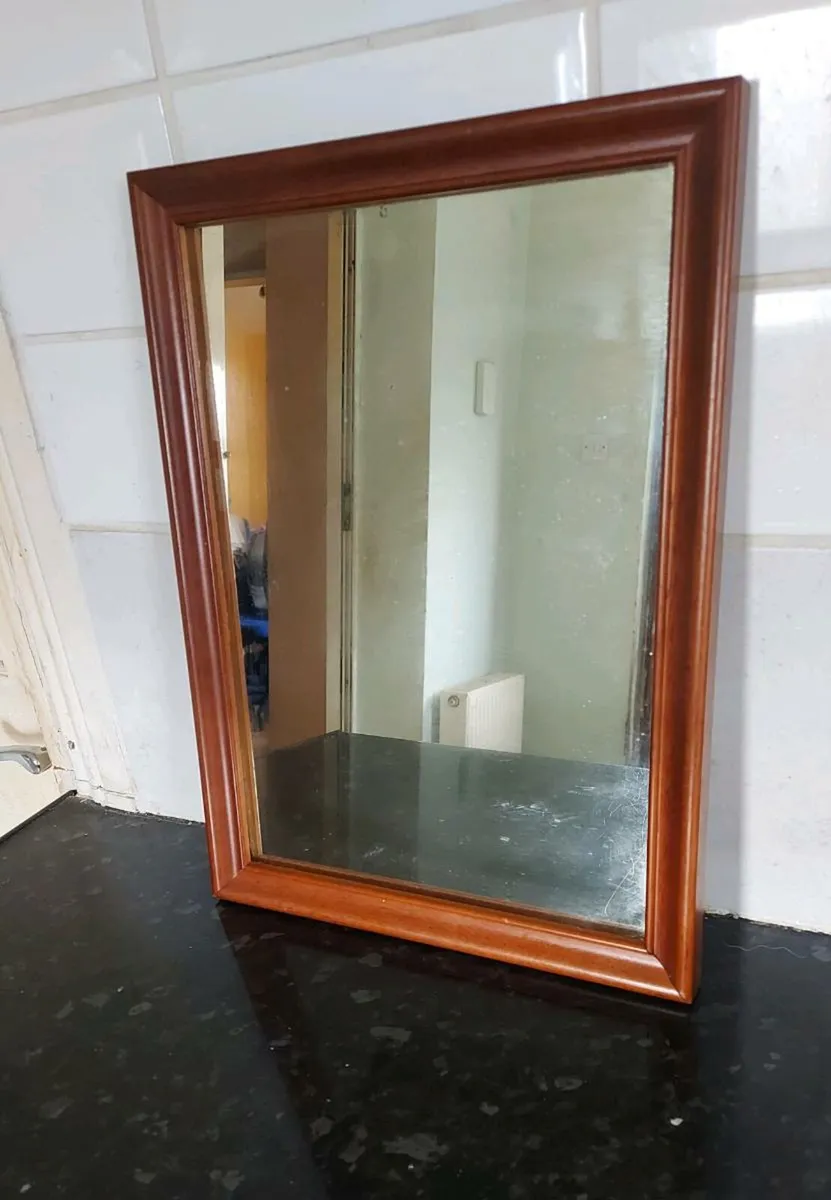 Small heavy wooden framed mirror - Image 1