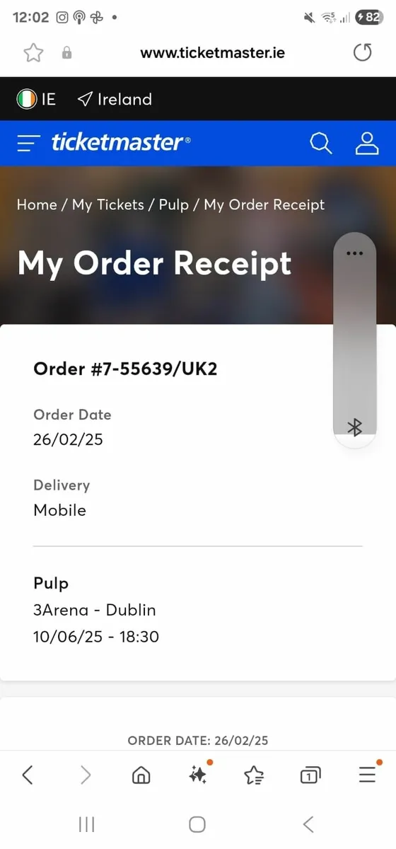 Concert ticket for Pulp