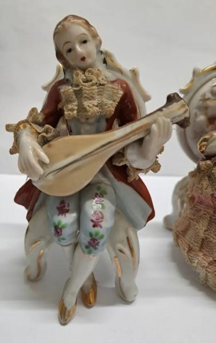 Dresden lace Victorian porcelain figurines - Image 4