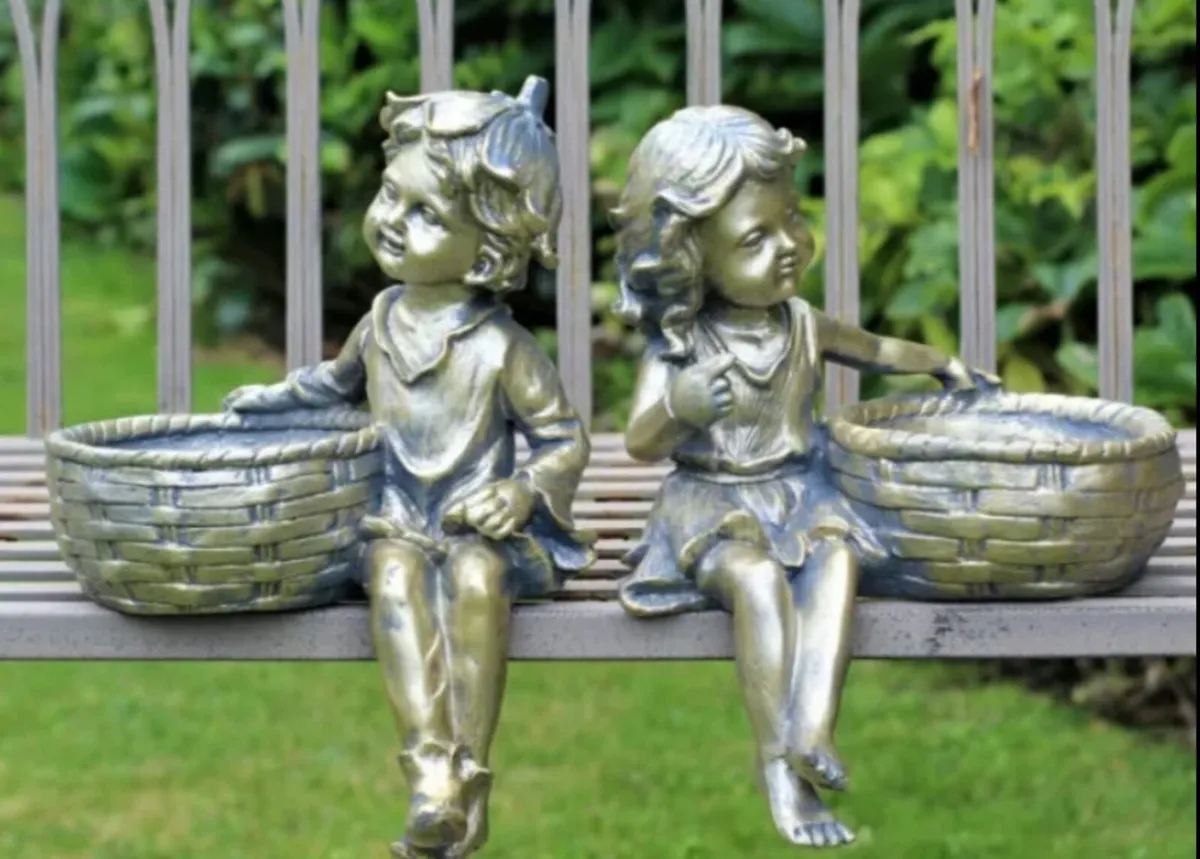 Garden Ornament Planters Cherubs Boy & Girl - Image 1