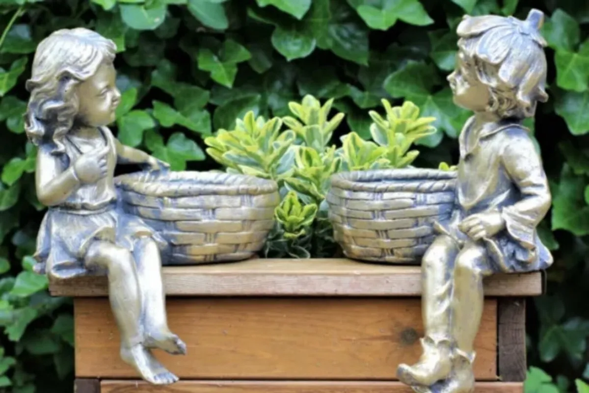 Garden Ornament Planters Cherubs Boy & Girl - Image 2