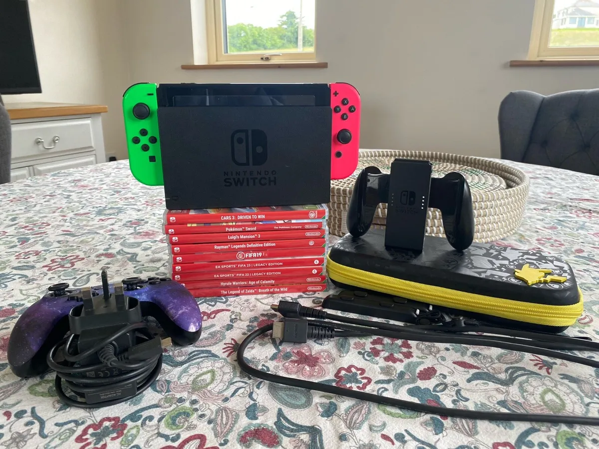 Nintendo Switch Neon Green and Pink Bundle