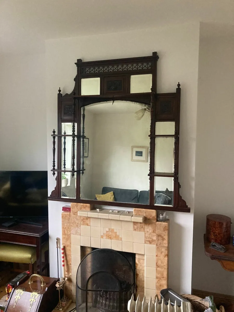 Antique Over Mantle Mirror - Large. - Image 3