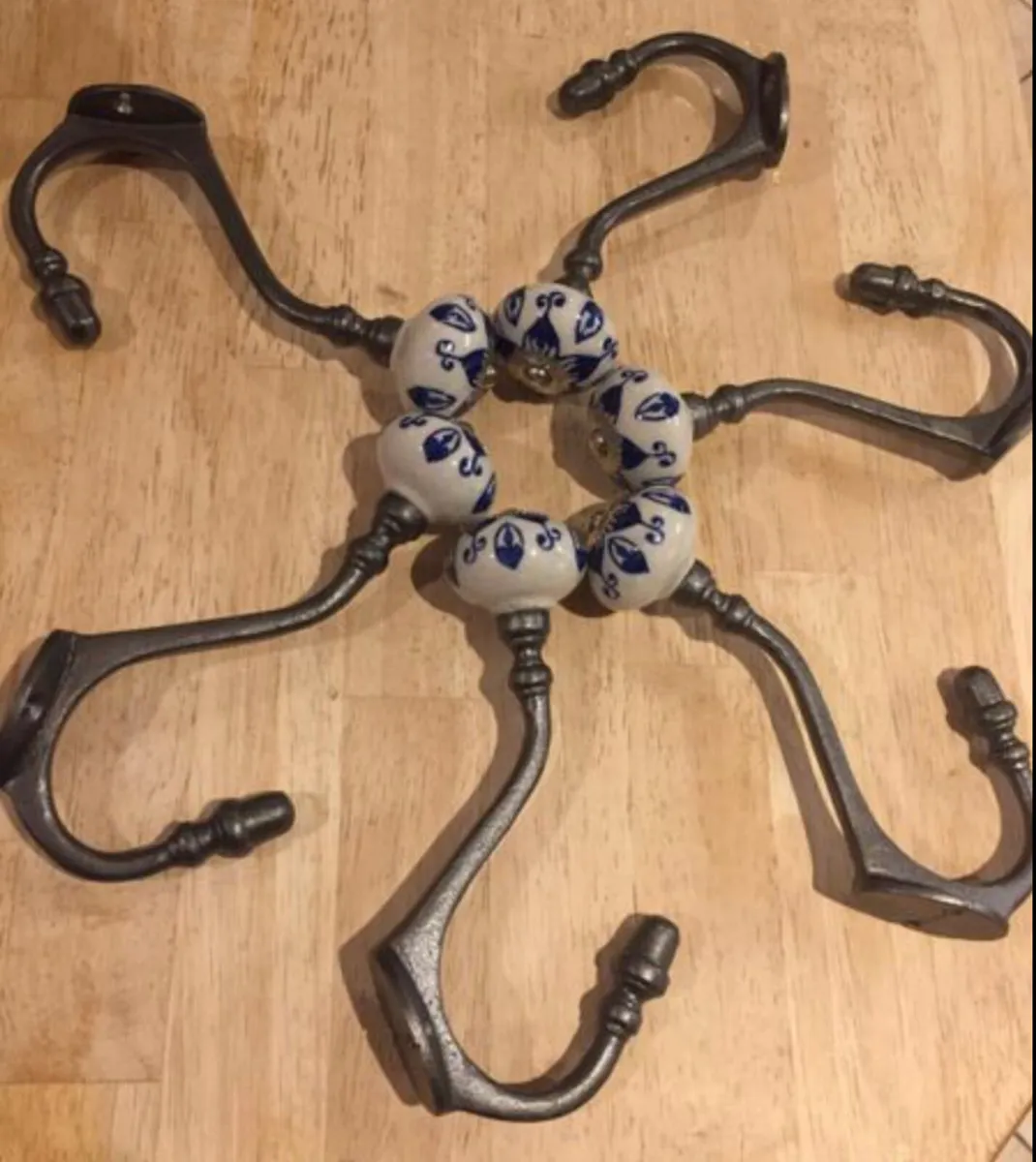 6 x Large Cast Iron Coat Hooks Pumpkin Top - Image 1