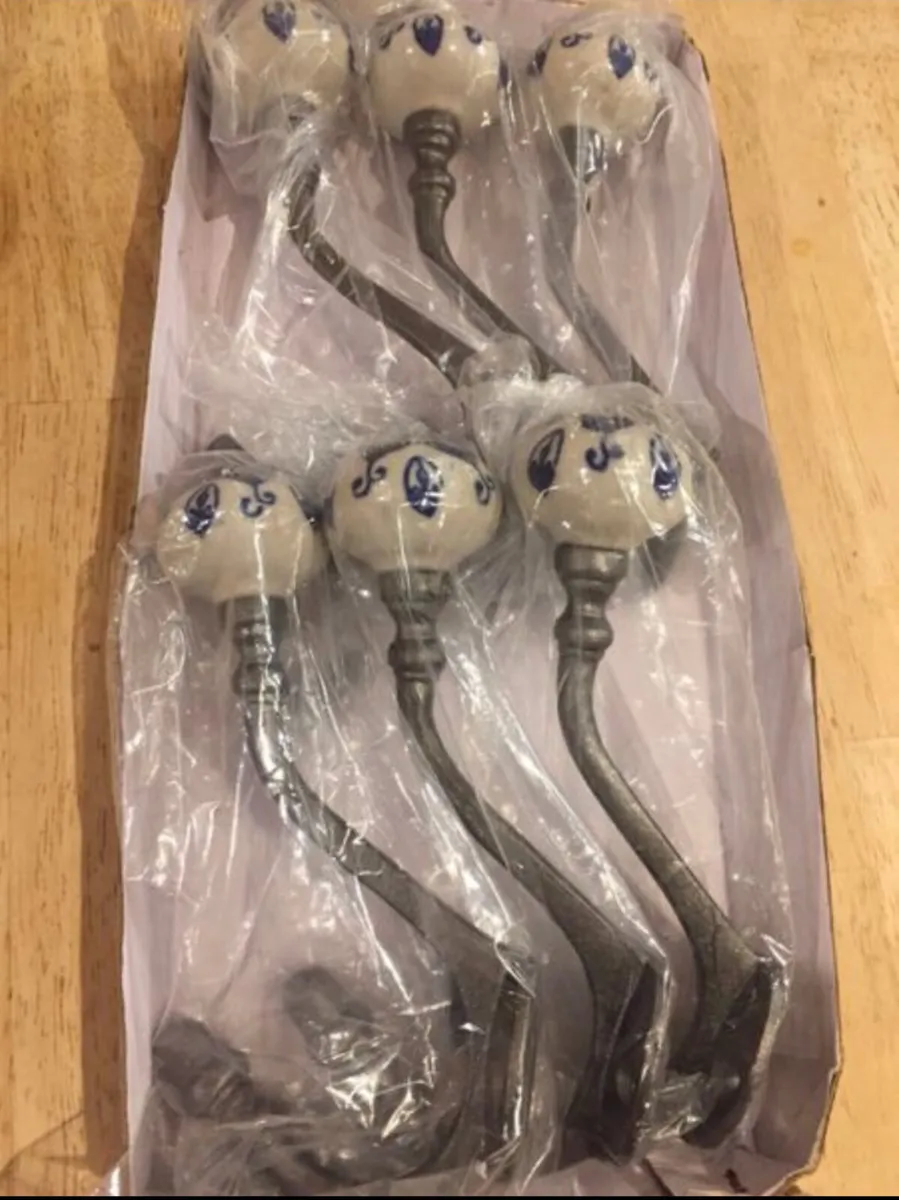 6 x Large Cast Iron Coat Hooks Pumpkin Top - Image 2