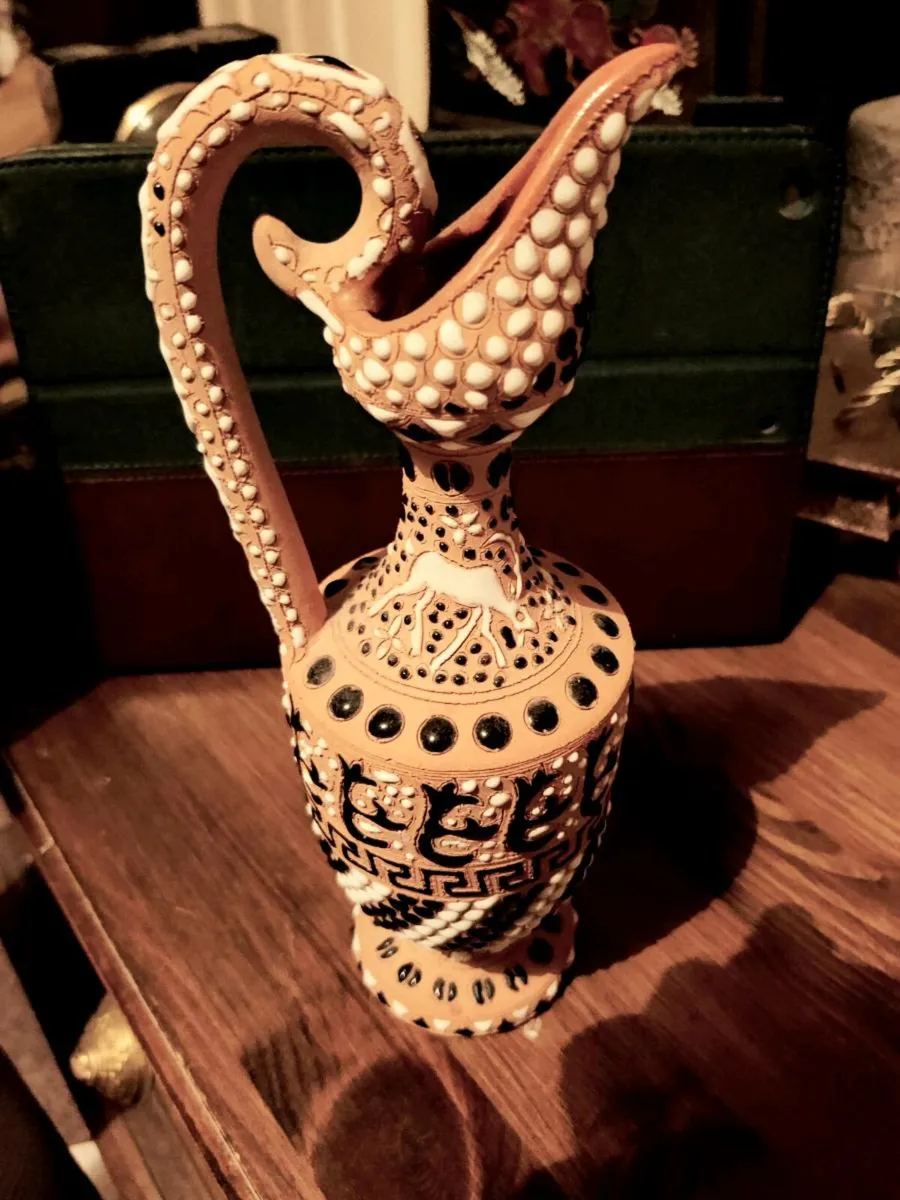 GREEK CLAY ART, 9"Tall Hand Created & Signed Jug ! - Image 2