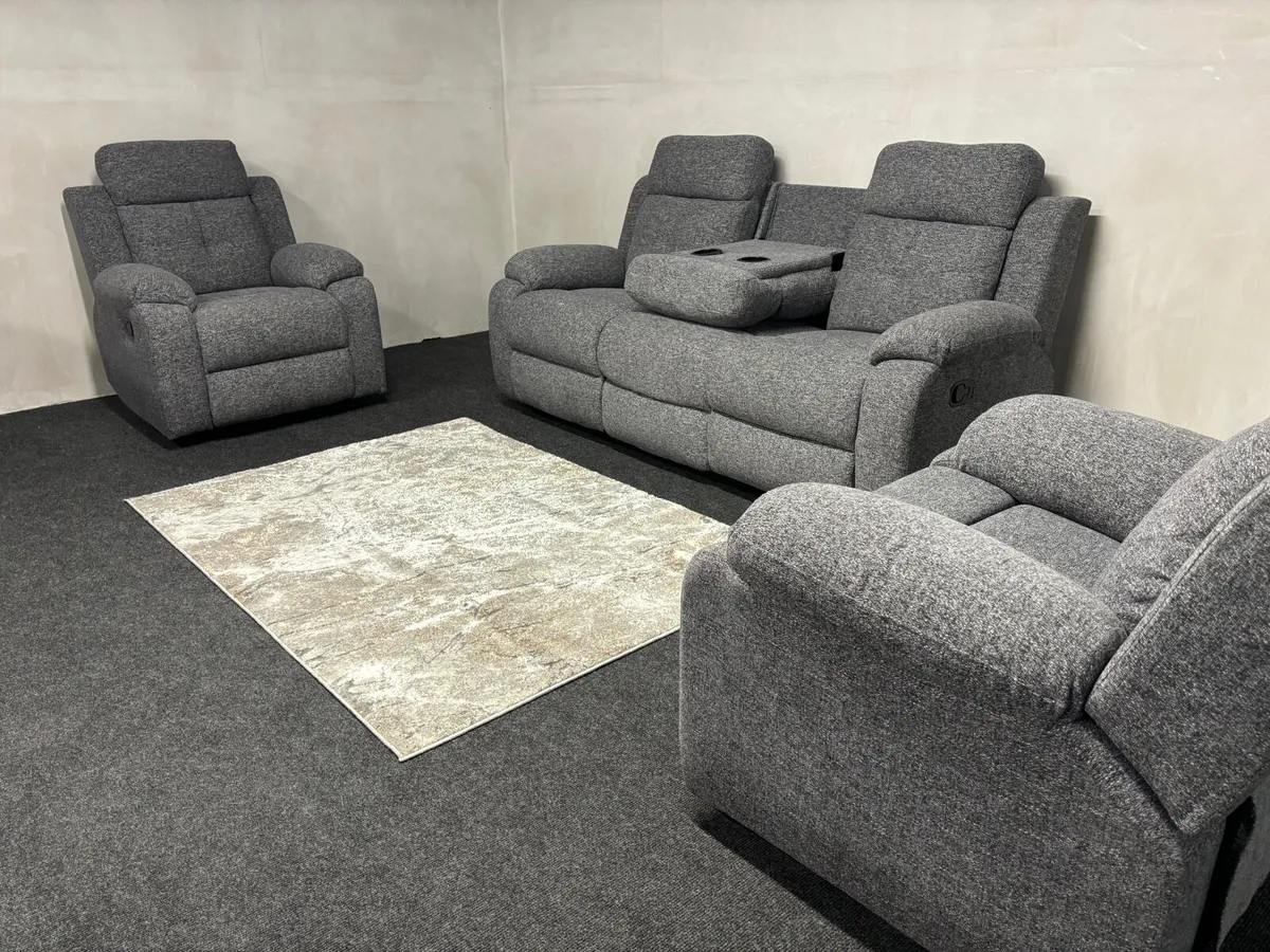 New 3+1+1 Grey Fabric Recliner Sofas - Image 1