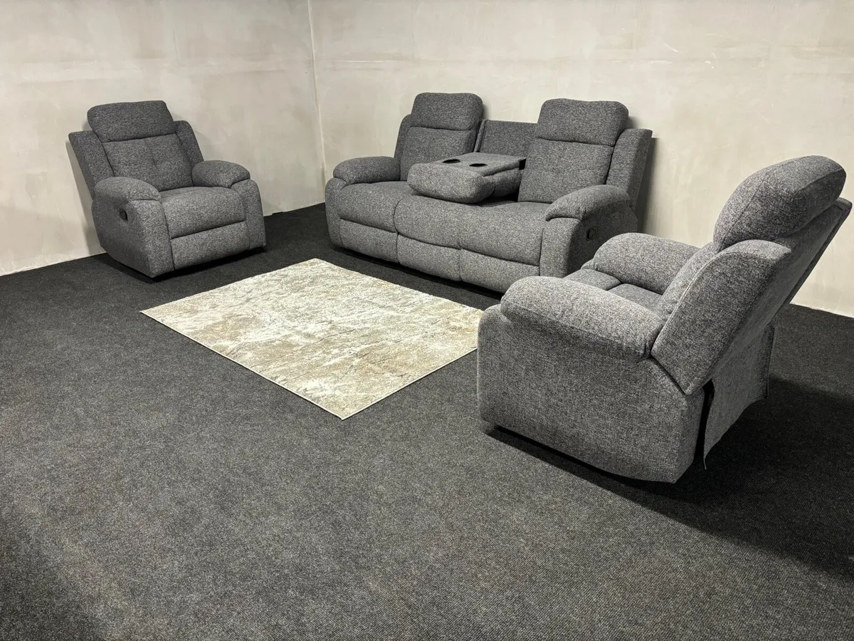 New 3+1+1 Grey Fabric Recliner Sofas - Image 2