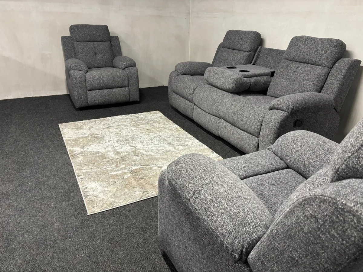 New 3+1+1 Grey Fabric Recliner Sofas - Image 3