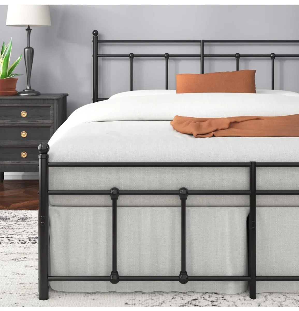 Double Bed Frame | 135x190 cm Metal Platform with - Image 4