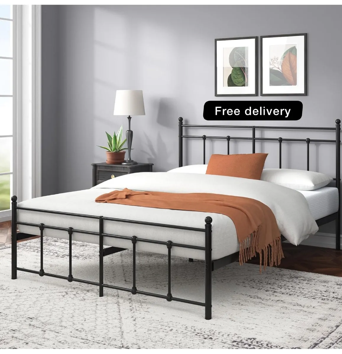Double Bed Frame | 135x190 cm Metal Platform with - Image 1