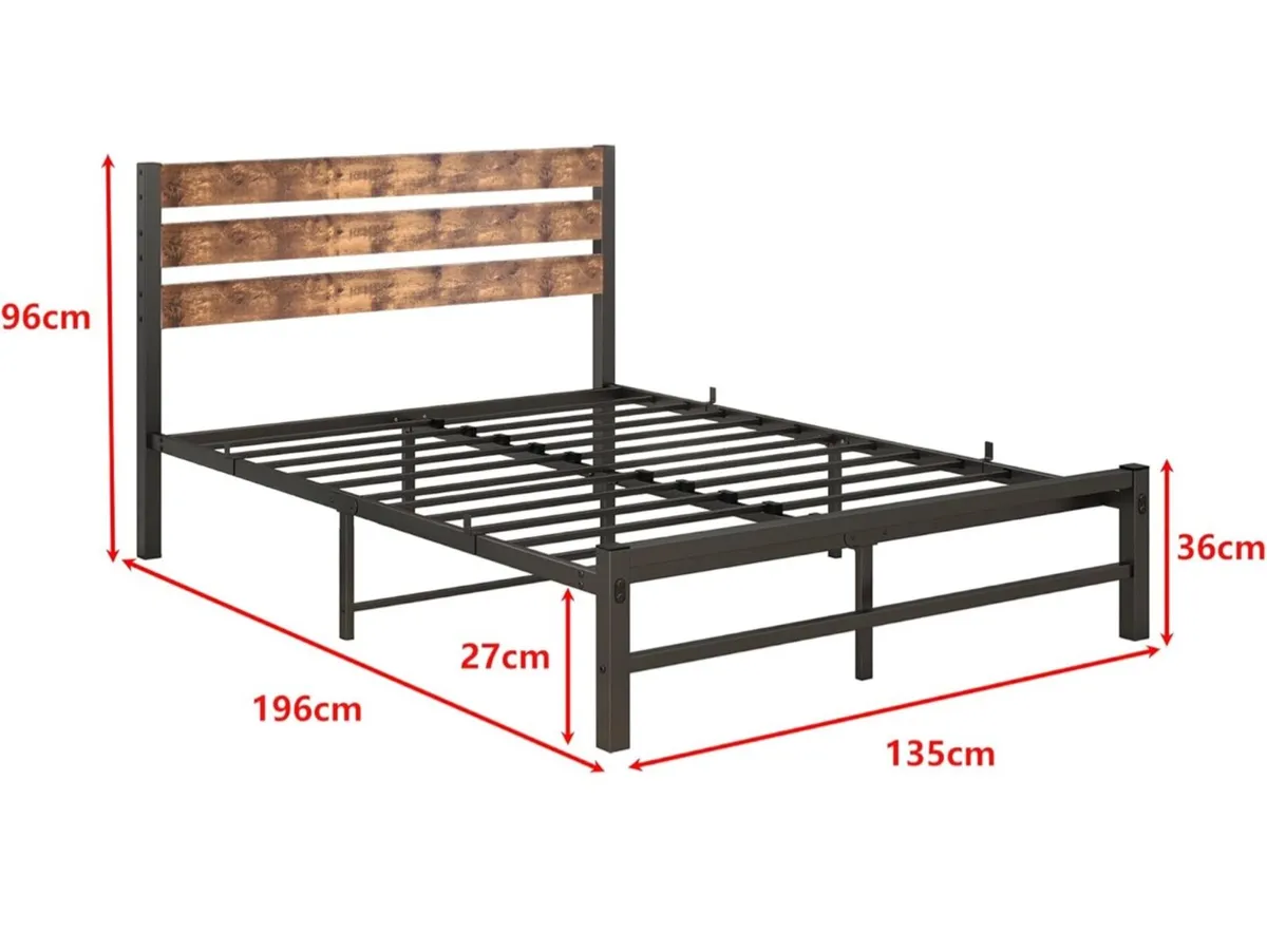 Double Bed Frame with Wood Headboard - Image 2