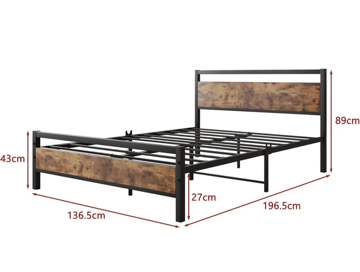 Metal Platform Bed Frame Double Size with Wooden H - Image 3