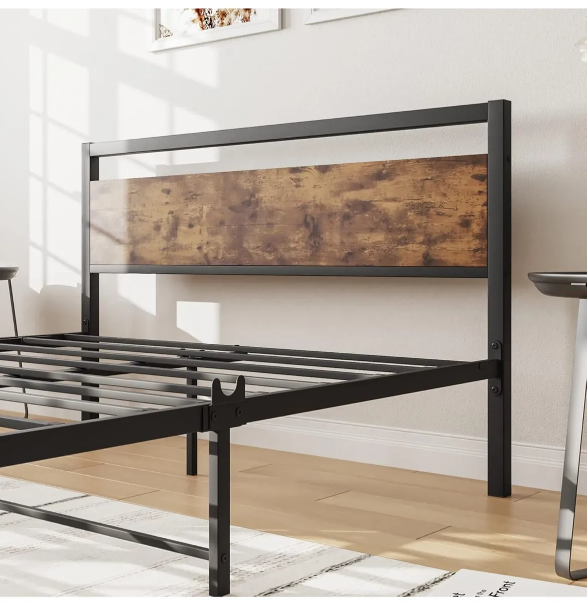 Metal Platform Bed Frame Double Size with Wooden H - Image 4