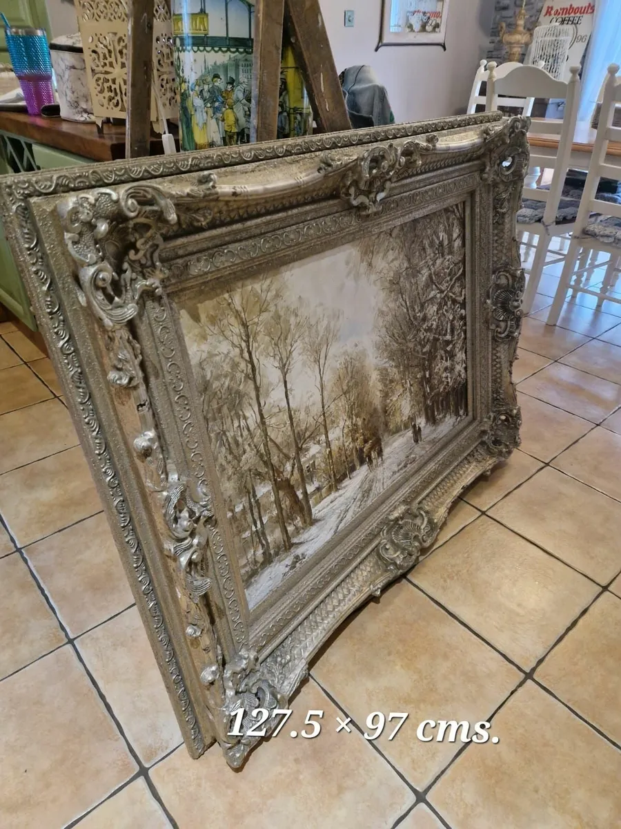 Large vintage painting forestry landscape - Image 4