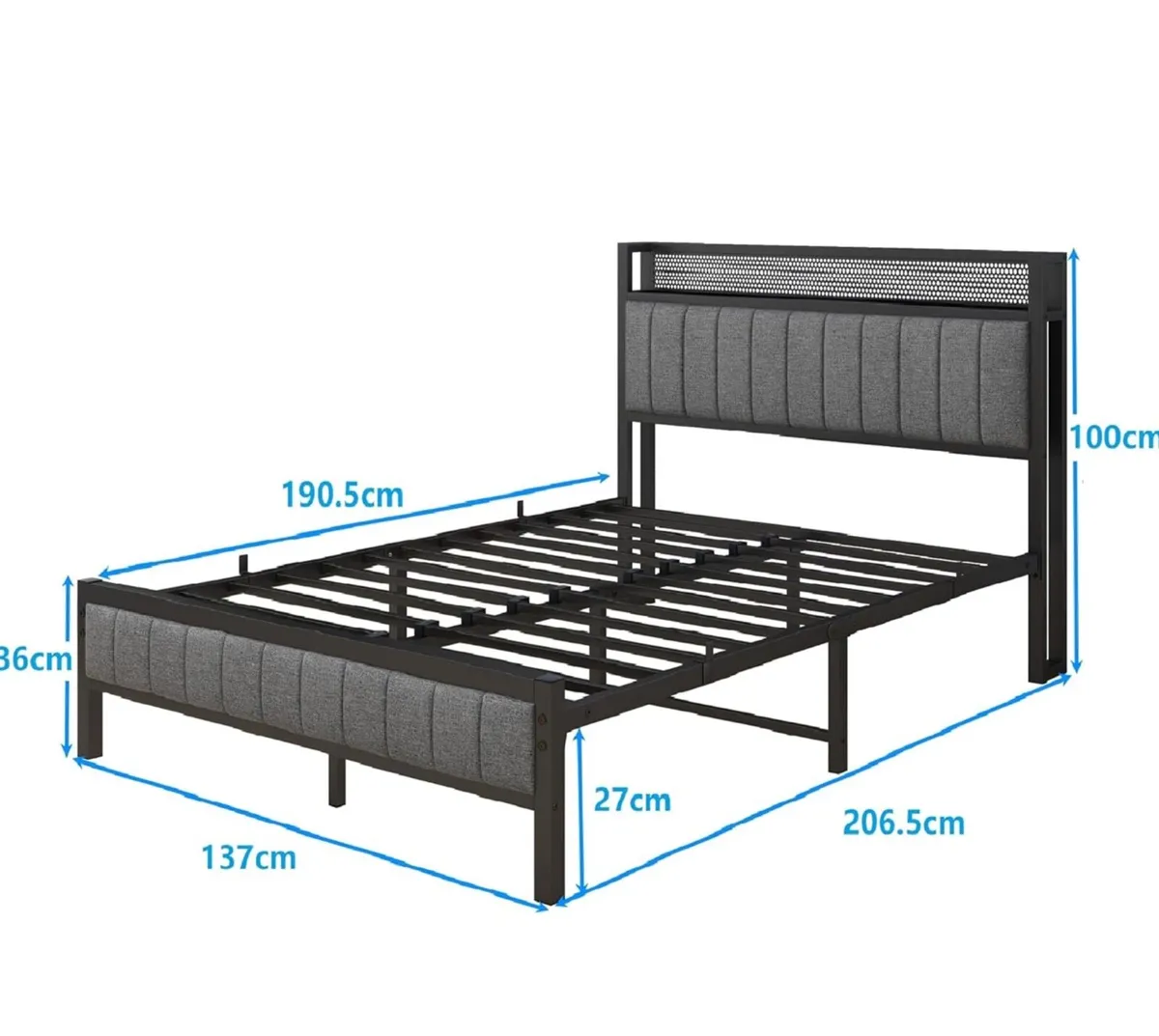 Double Bed Frame with Wooden Storage Headboard She - Image 2