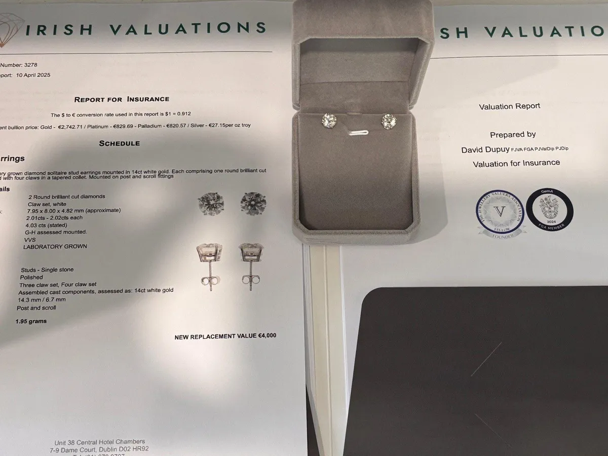 New 4ct Diamond Earrings (appraisal €4000) - Image 1