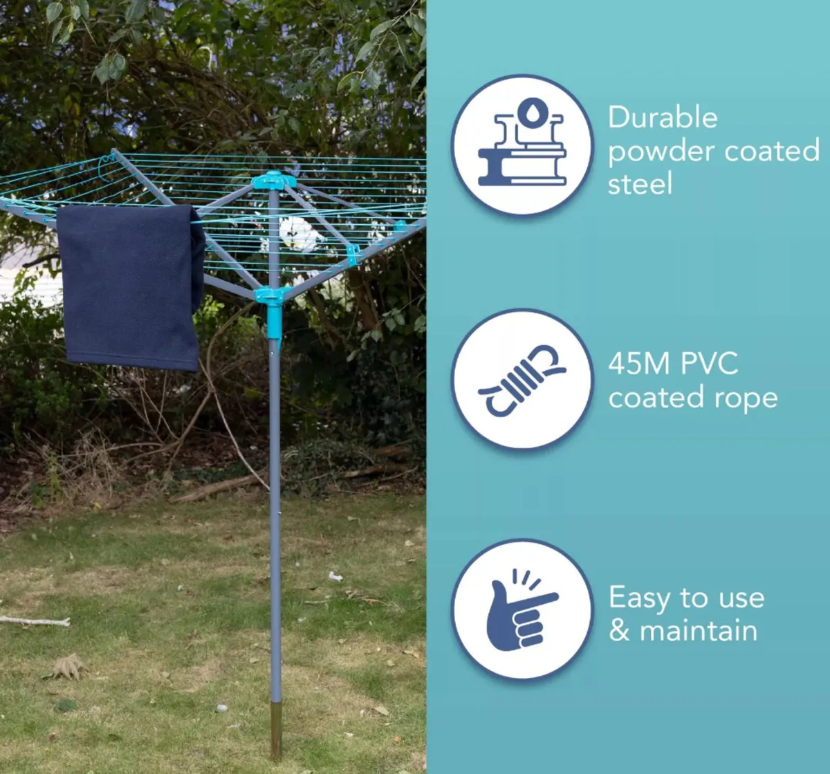 4 Arm 45Metre Rotary Washing Line NEW - Image 2