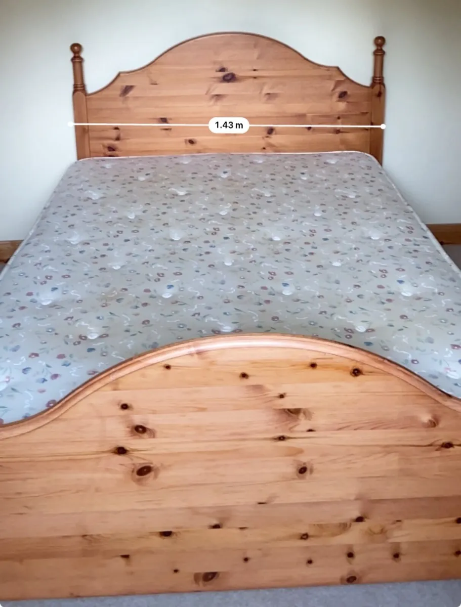 Pine double bed and mattress
