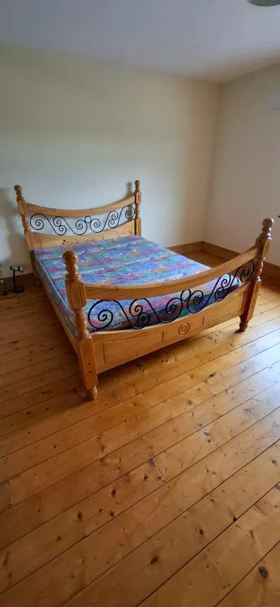 Double pine bed with mattress - Image 2