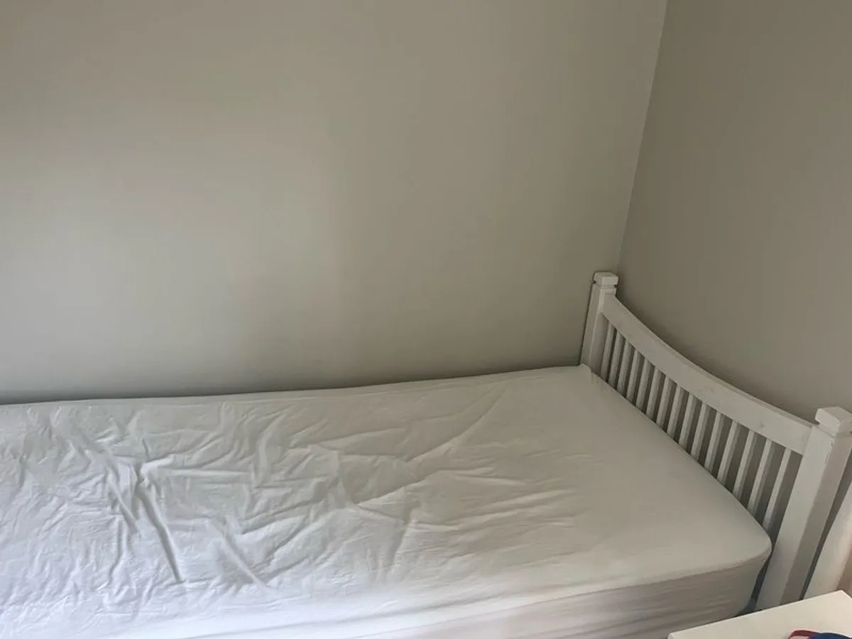 White bed frame and mattress - Image 2