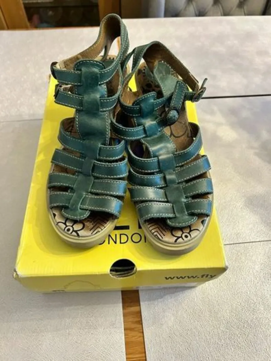 Fly London green leather heeled sandals 8UK 41EU - Image 1