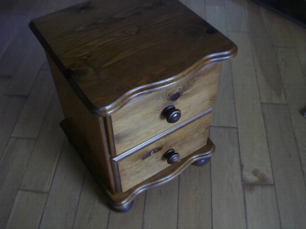 SOLID IRISH DARK PINE BEDSIDE LOCKER. 2 DRAWER. - Image 1