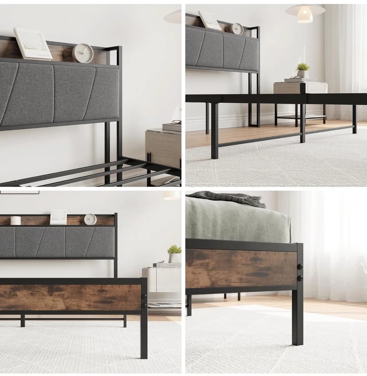 Double Bed Frames with Storage Headboard,Heavy Dut - Image 3