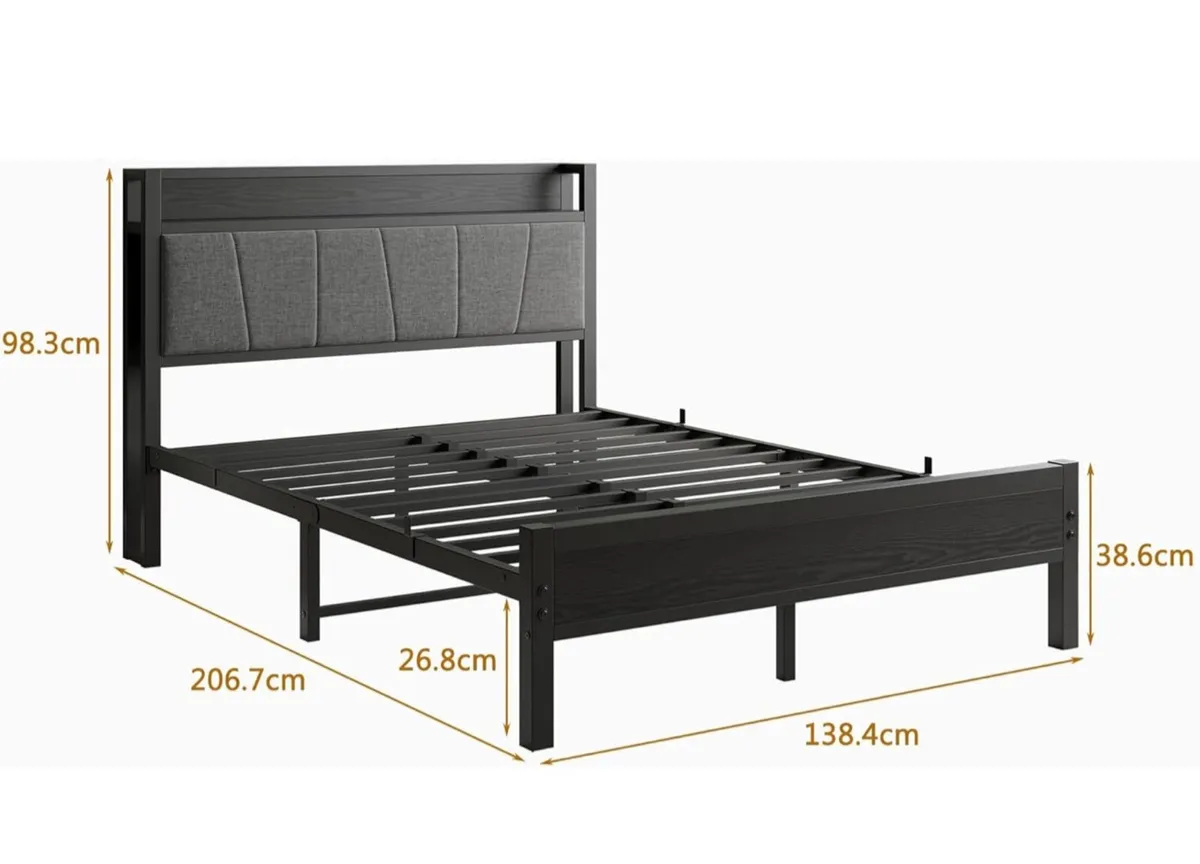 Double Bed Frames with Wooden Storage Headboard,He - Image 3