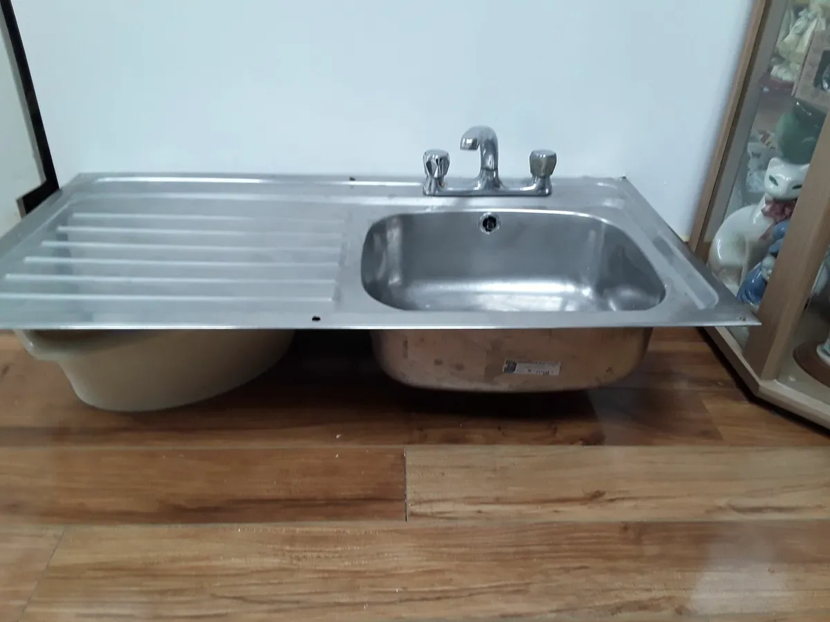 Stainless steel sink mixed taps left hand drainer - Image 1