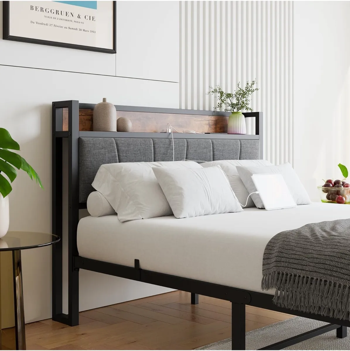 4ft6 Double Bed Frame with Charging Station,Storag - Image 3