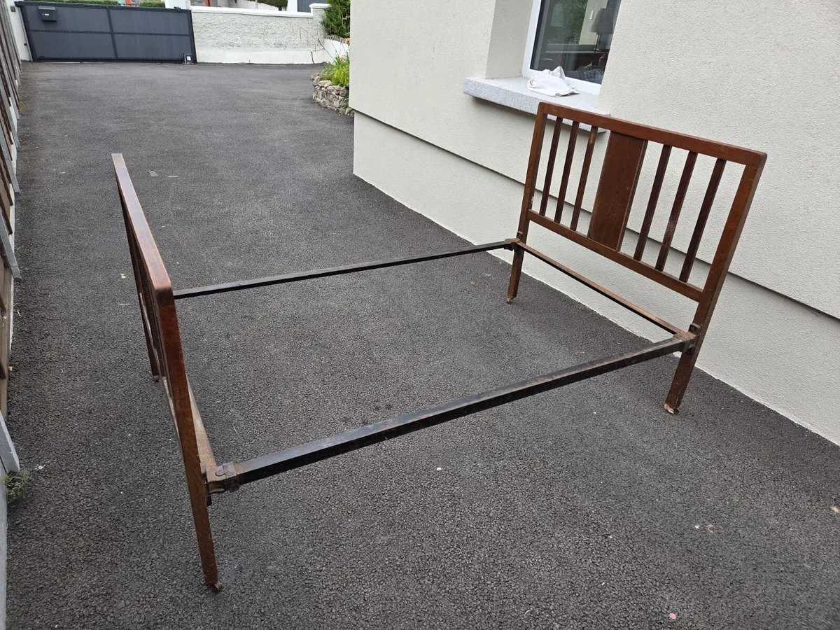 Art deco solid oak bed head foot and frame - Image 1