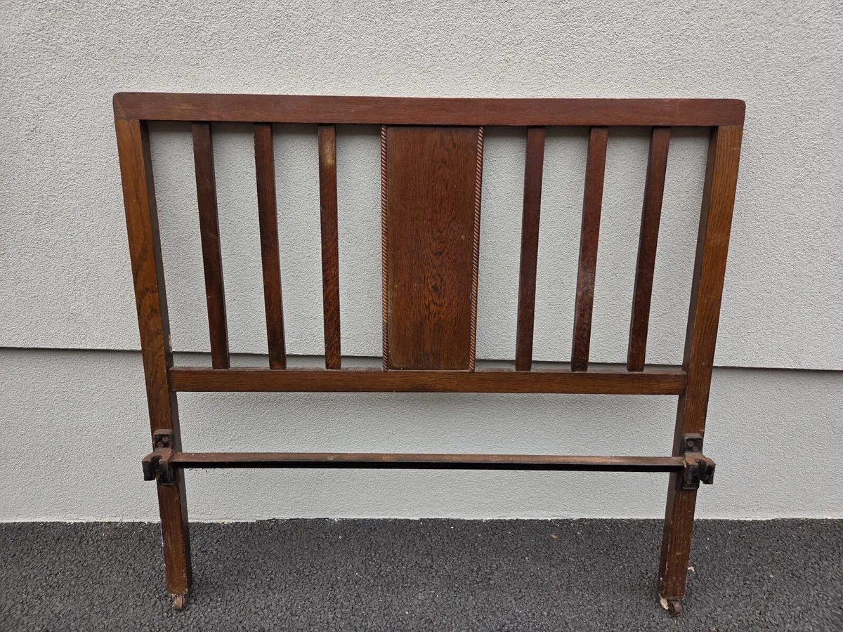 Art deco solid oak bed head foot and frame - Image 3