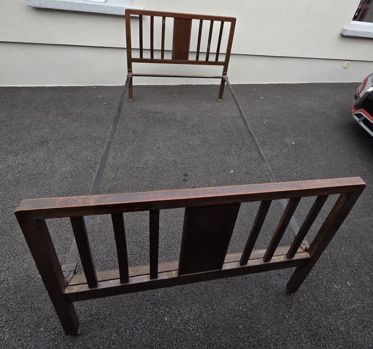 Art deco solid oak bed head foot and frame - Image 4