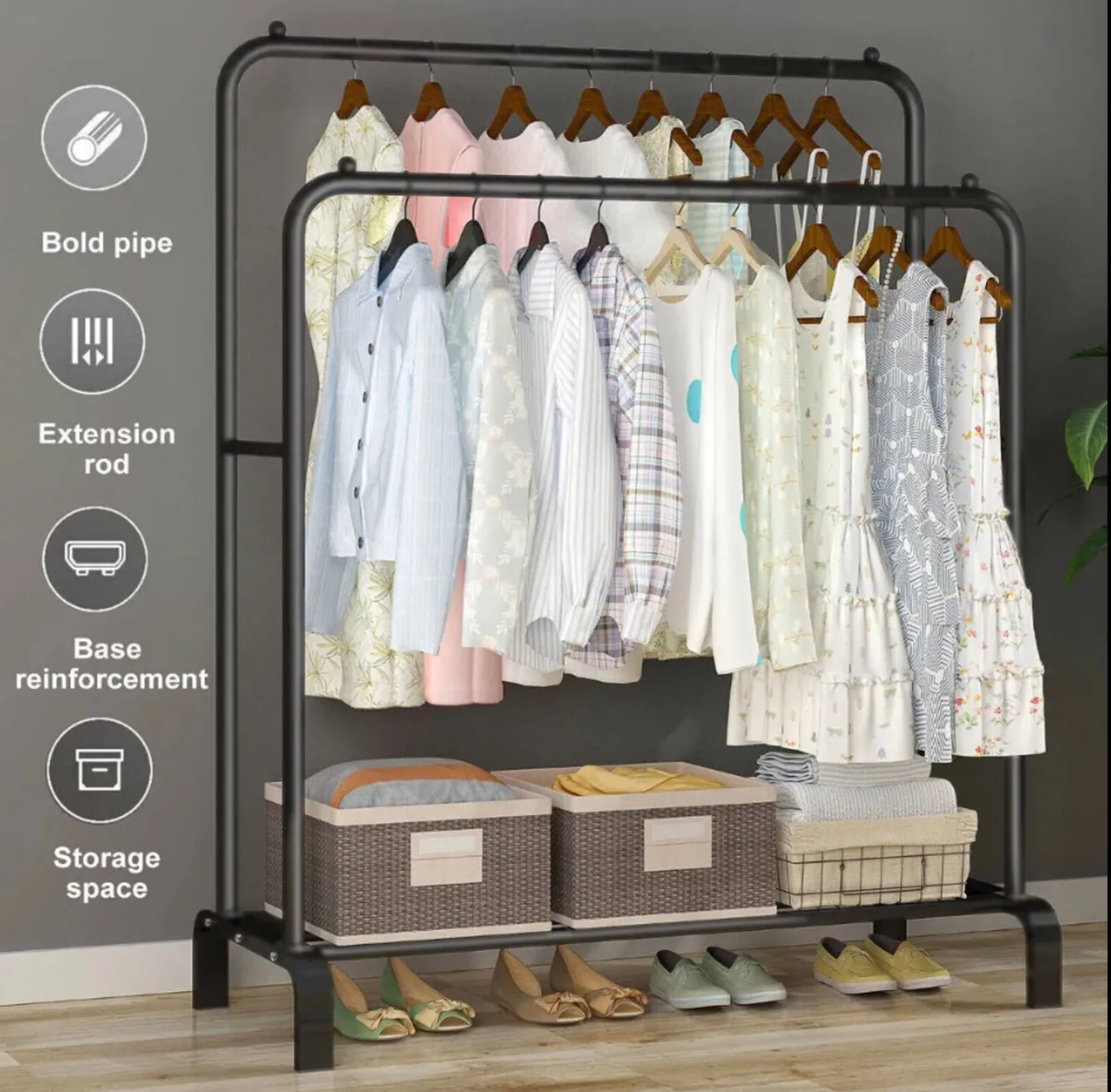 New Double Clothes Rail with Shelf - Image 2