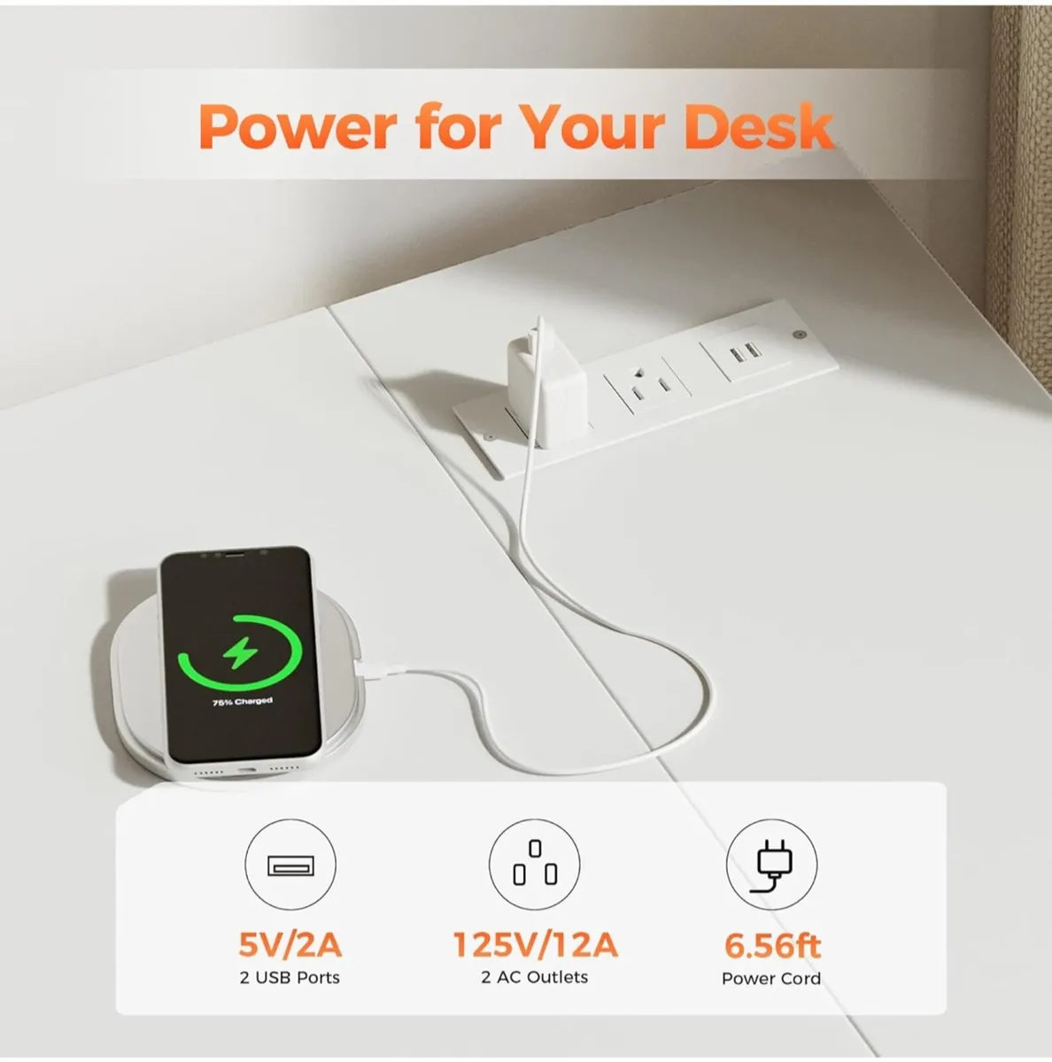 Small L Shaped Desk with Power Outlets,100 cm - Image 2
