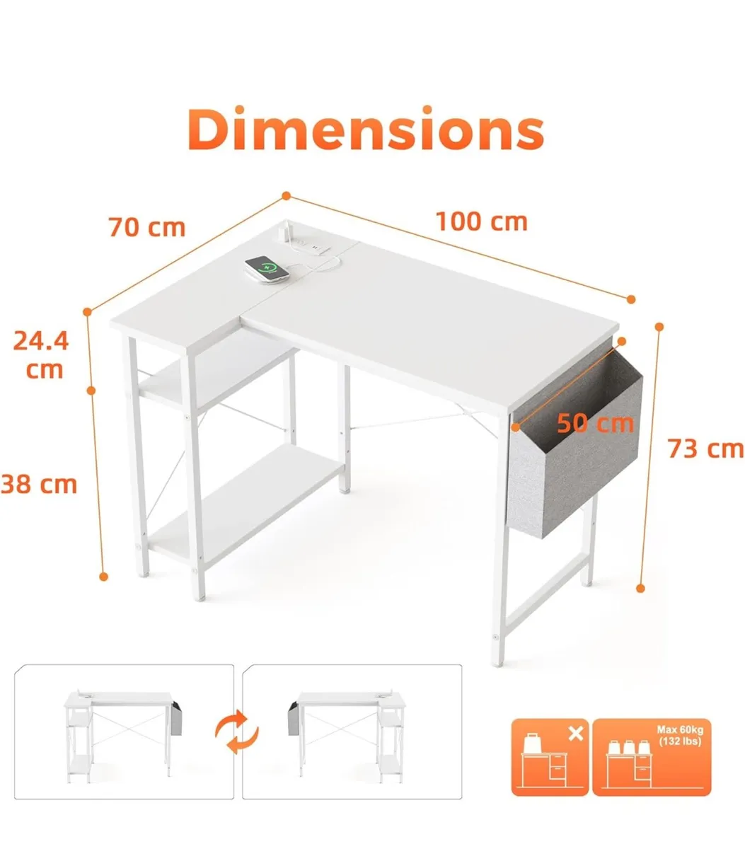 Small L Shaped Desk with Power Outlets,100 cm - Image 4