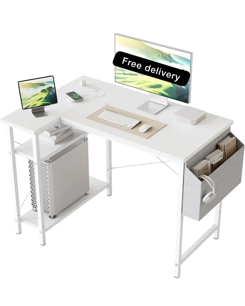 Small L Shaped Desk with Power Outlets,100 cm - Image 1
