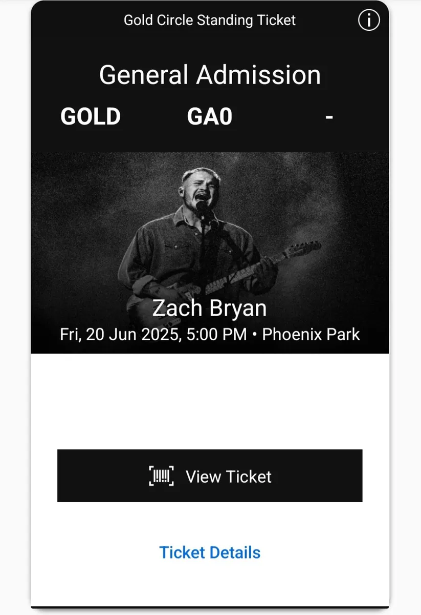 Zach Bryan Dublin Friday Gold Circle 20 June
