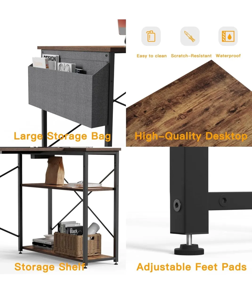 Small L Shaped Desk with Power Outlets  100x70 cm - Image 2