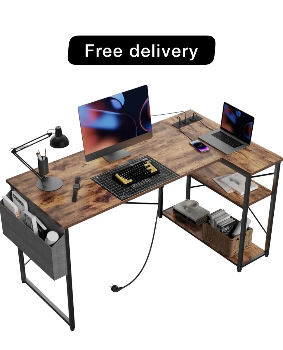 Small L Shaped Desk with Power Outlets  100x70 cm - Image 1