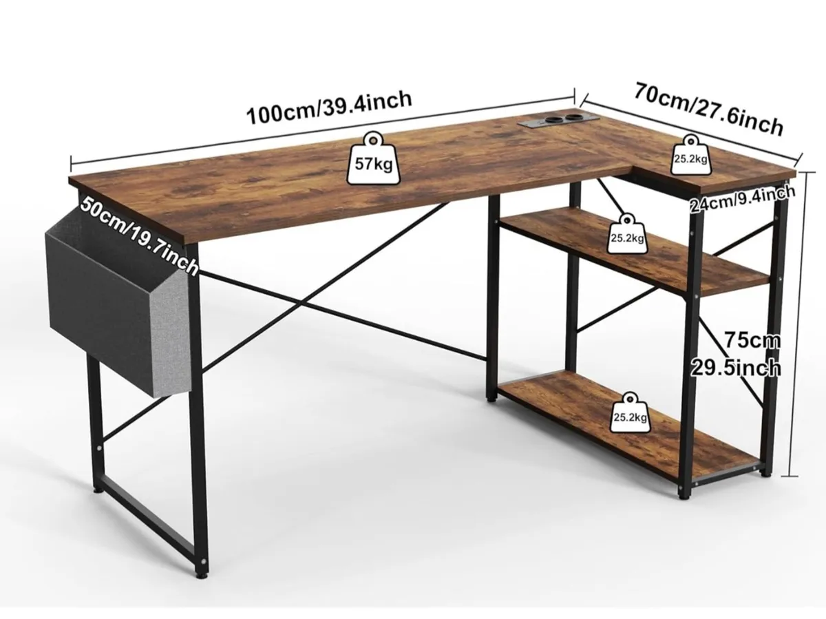 Small L Shaped Desk with Power Outlets  100x70 cm - Image 3