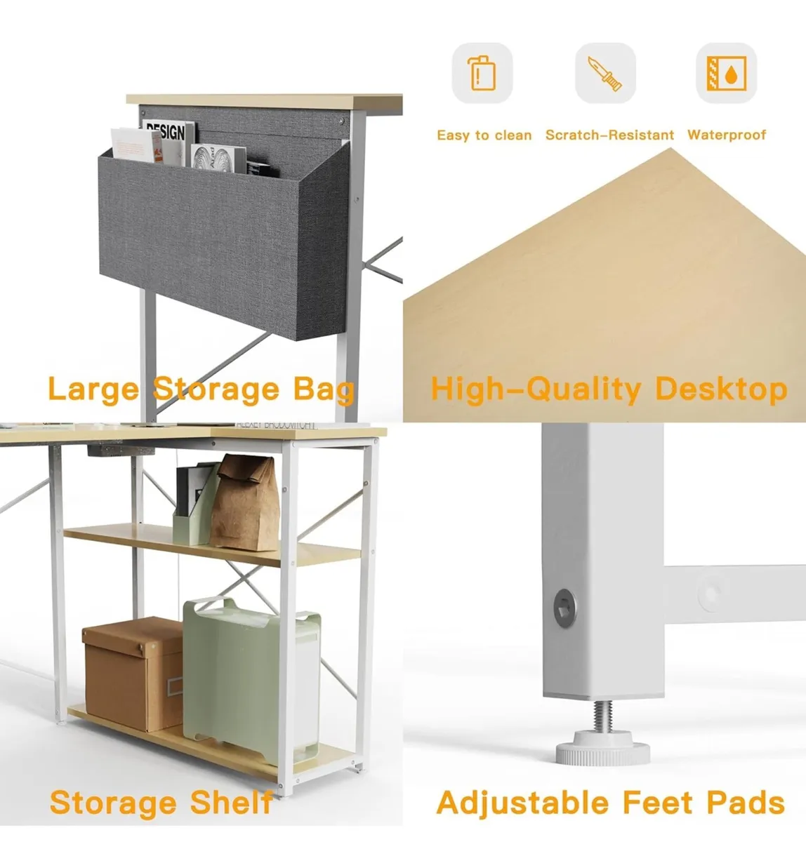 L Shaped Desk with Power Outlets 100x70 cm - Image 3