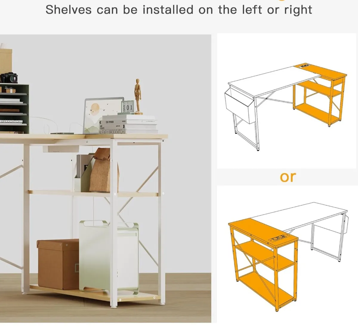 L Shaped Desk with Power Outlets 100x70 cm - Image 4