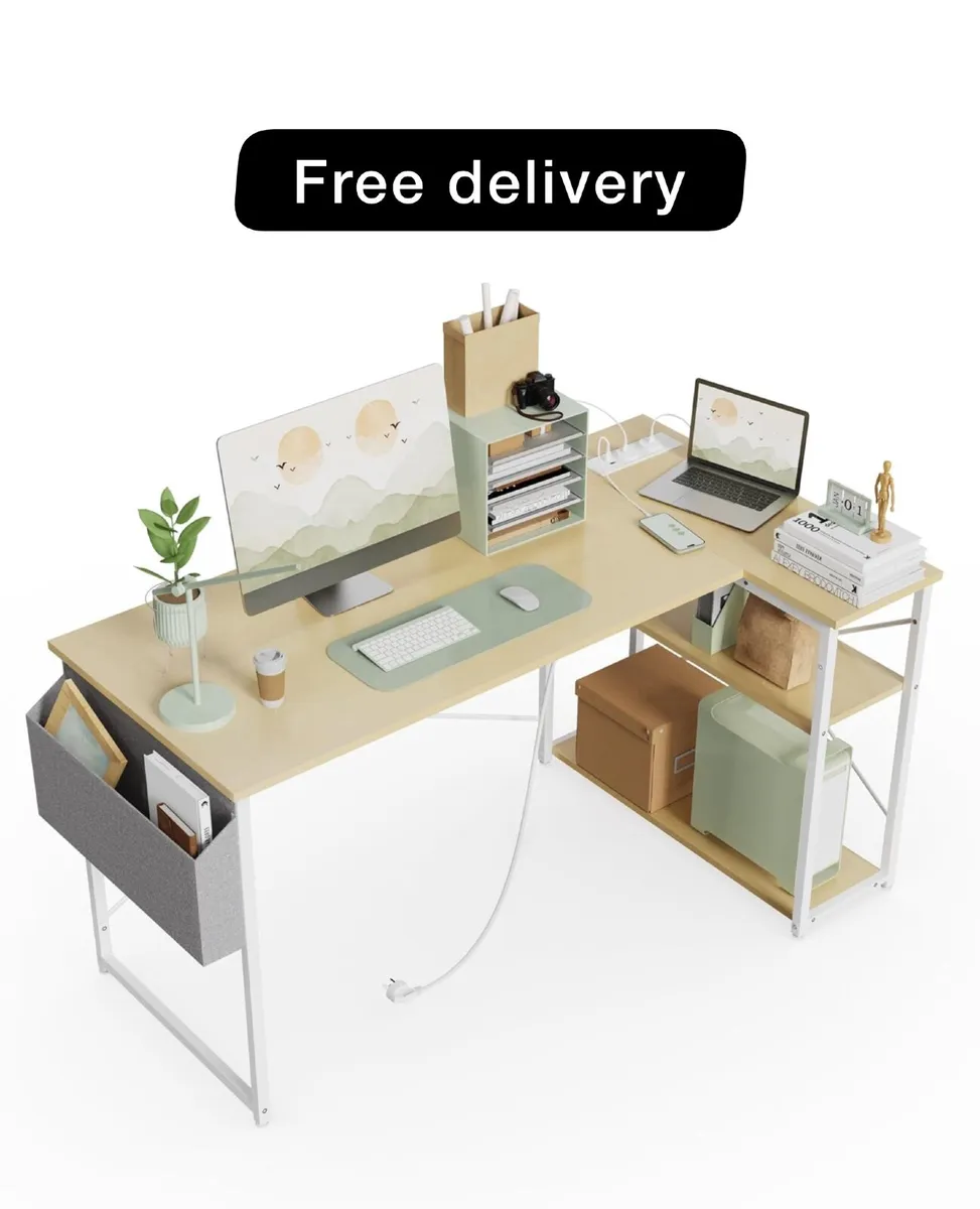 L Shaped Desk with Power Outlets 100x70 cm - Image 1