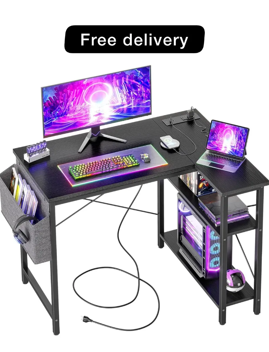 L Shaped Desk with Power Outlets 100x70 cm - Image 1